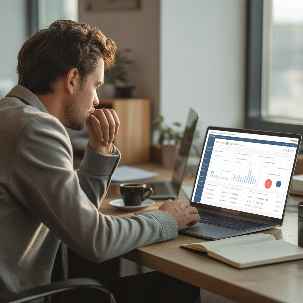 Analista de negócios focado trabalhando com dados operacionais